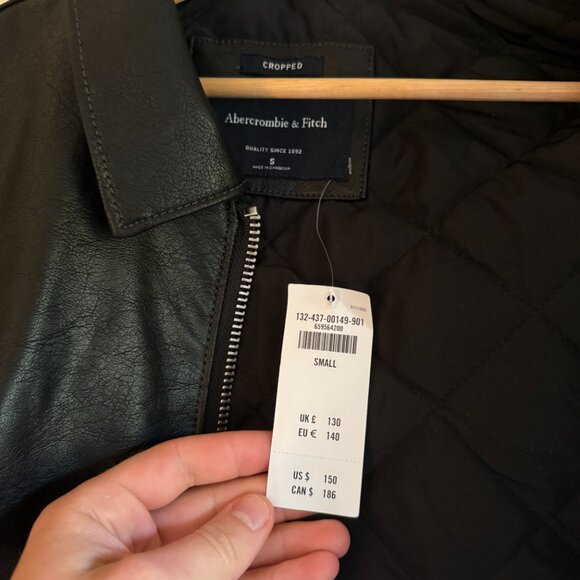 Brand New Men's Abercrombie Cropped Leather Jacket (Small) - Picture 2 of 3